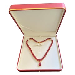Bochic “Capri” 100 Carat Plus Of Natural Ruby Necklace Set in 18K Gold & Silver