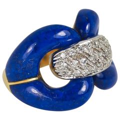 Lapis and Diamond Chain Link Ring
