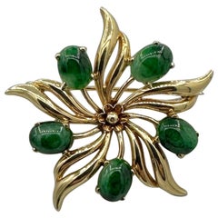 Tiffany & Co. Jade Brosche Pin 14 Karat Gelbgold Antike Retro Tiffany