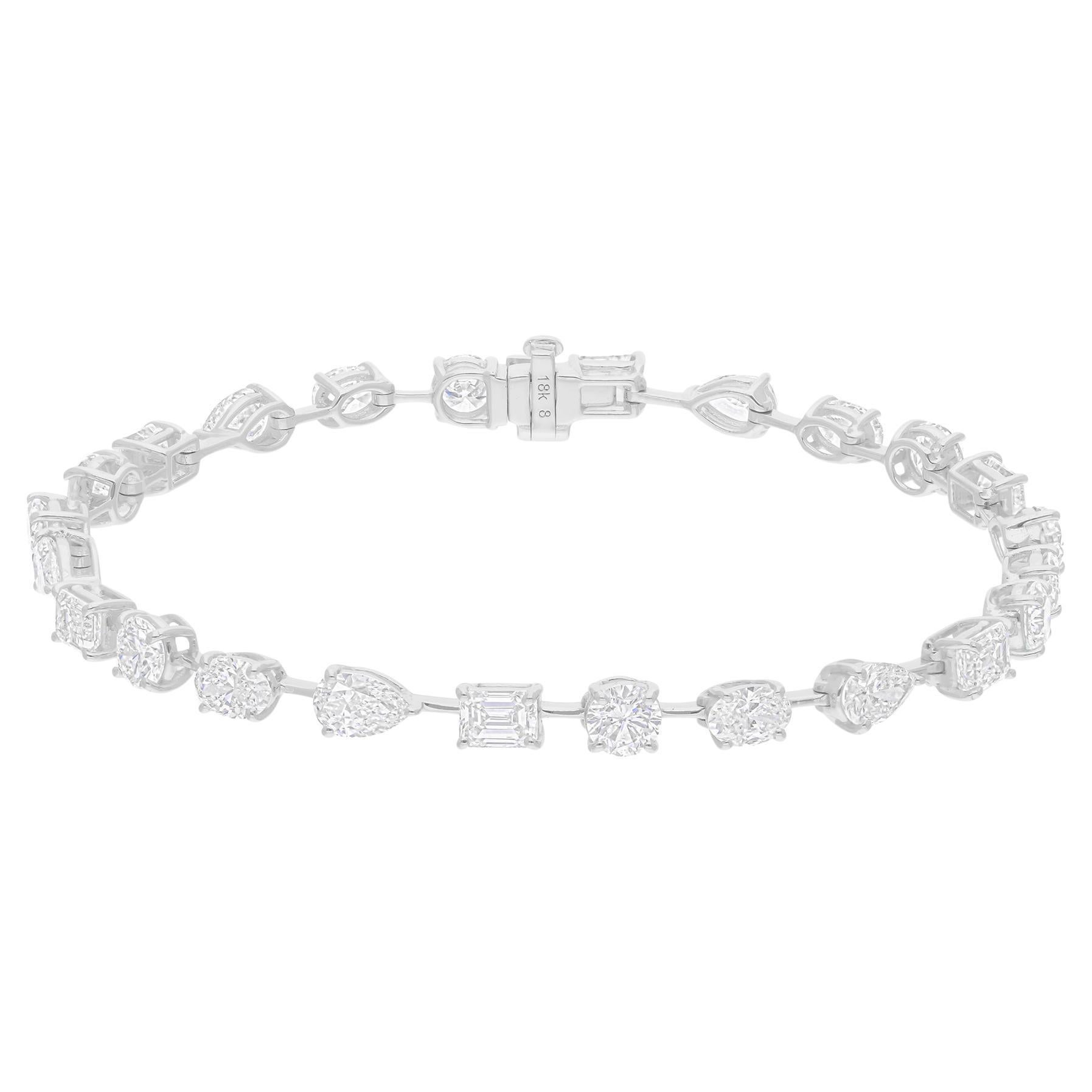 Natural 7.53 Carat SI/H Multi Shape Diamond Bracelet 14 Karat White Gold Jewelry