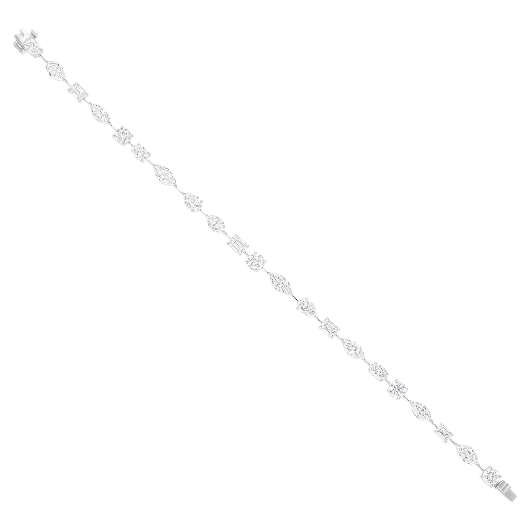 Natural 7.97 Carat SI/H Multi Shape Diamond Bracelet 14 Karat White Gold Jewelry For Sale