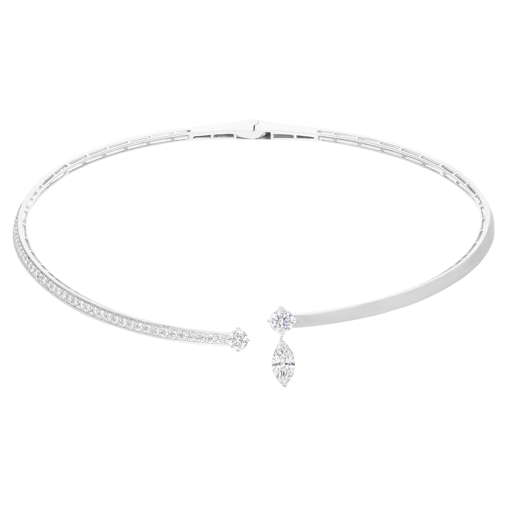 Natural 3.13 Carat Marquise Round Diamond Choker Necklace 14 Karat White Gold