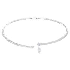 Natural 3.13 Carat Marquise Round Diamond Choker Necklace 14 Karat White Gold