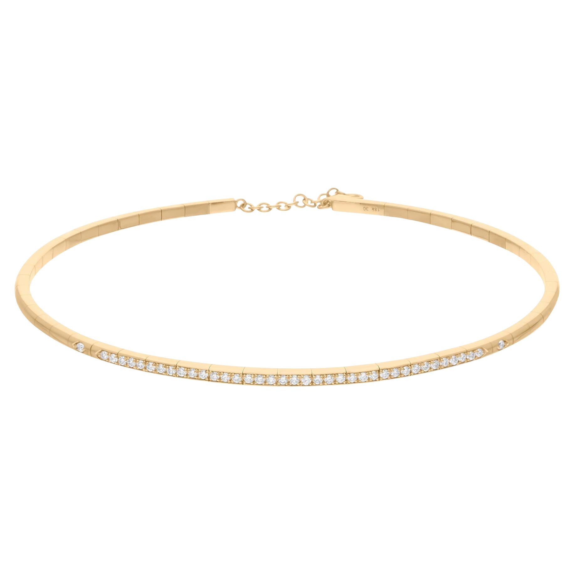 Natural 1.02 Carat SI/H Round Diamond Fine Choker Necklace 14 Karat Yellow Gold For Sale