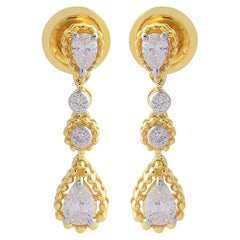 Pendientes Colgantes de Diamantes Redondos y Pera con Claridad SI y Color HI Joyas de Oro Amarillo de 14k