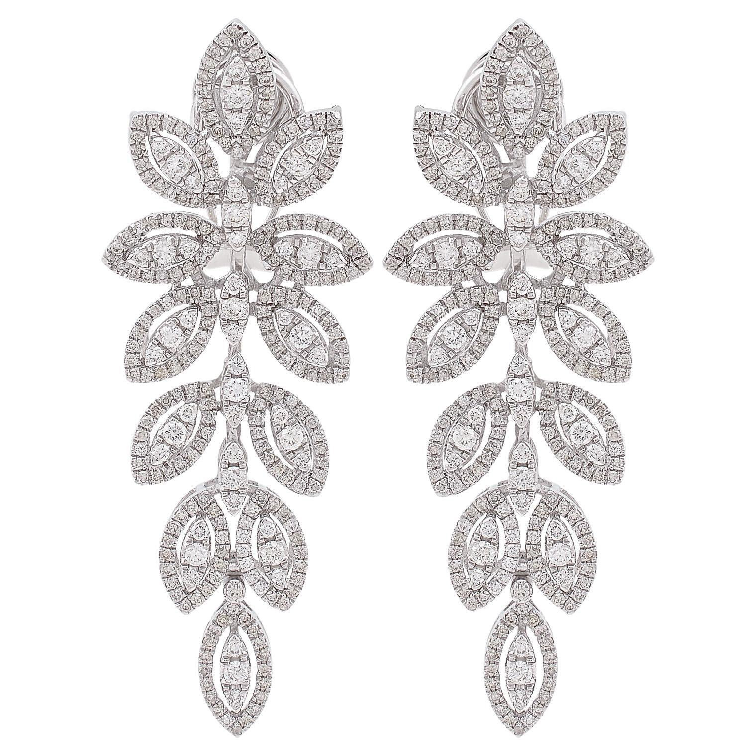 Natural 2.50 Carat Diamond Pave Dangle Earrings 18k White Gold Handmade Jewelry For Sale