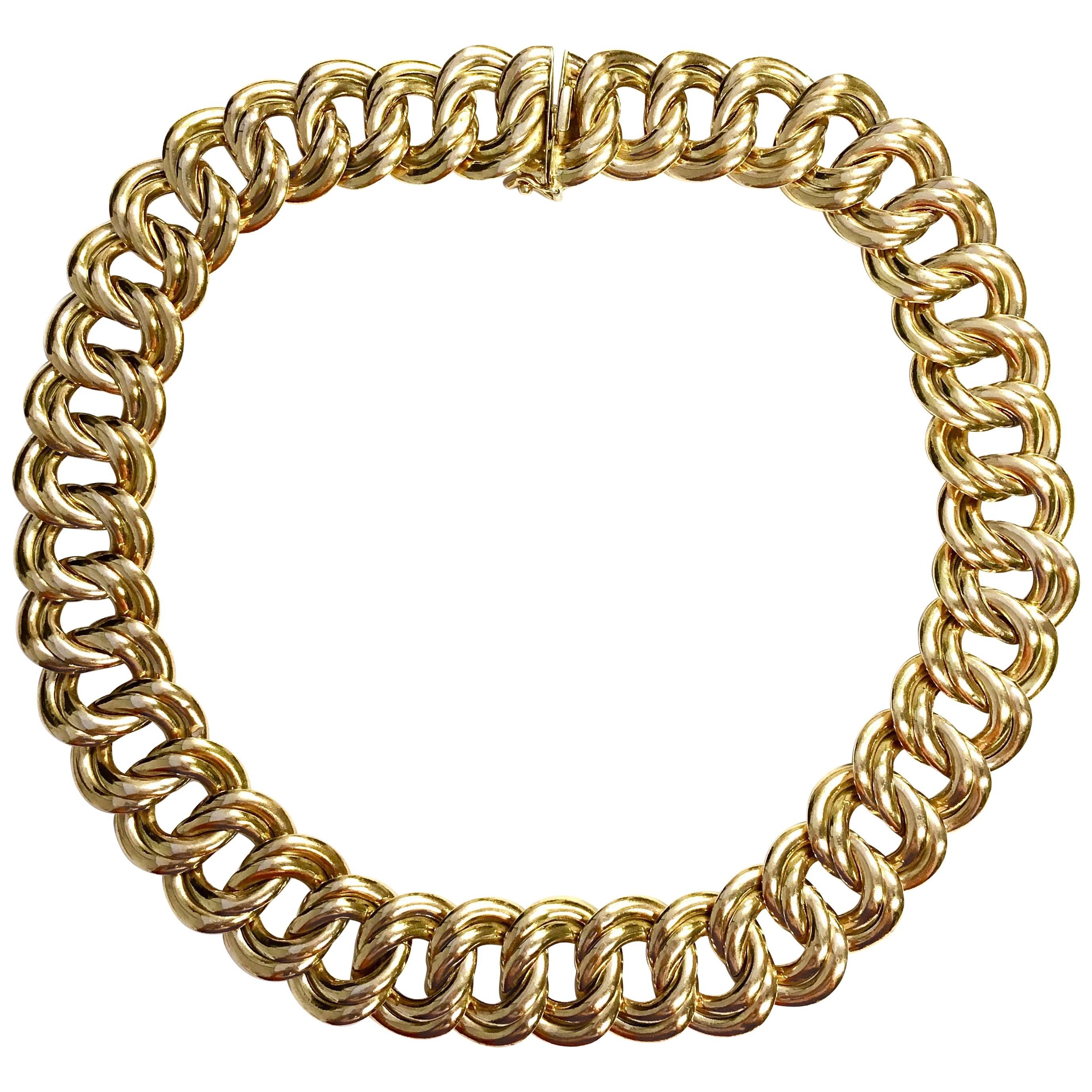 Yellow Gold Large Link Collar Necklace For Sale