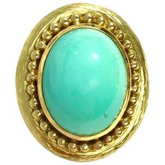 Vintage Large Turquoise and Yellow Gold Coctail Ring