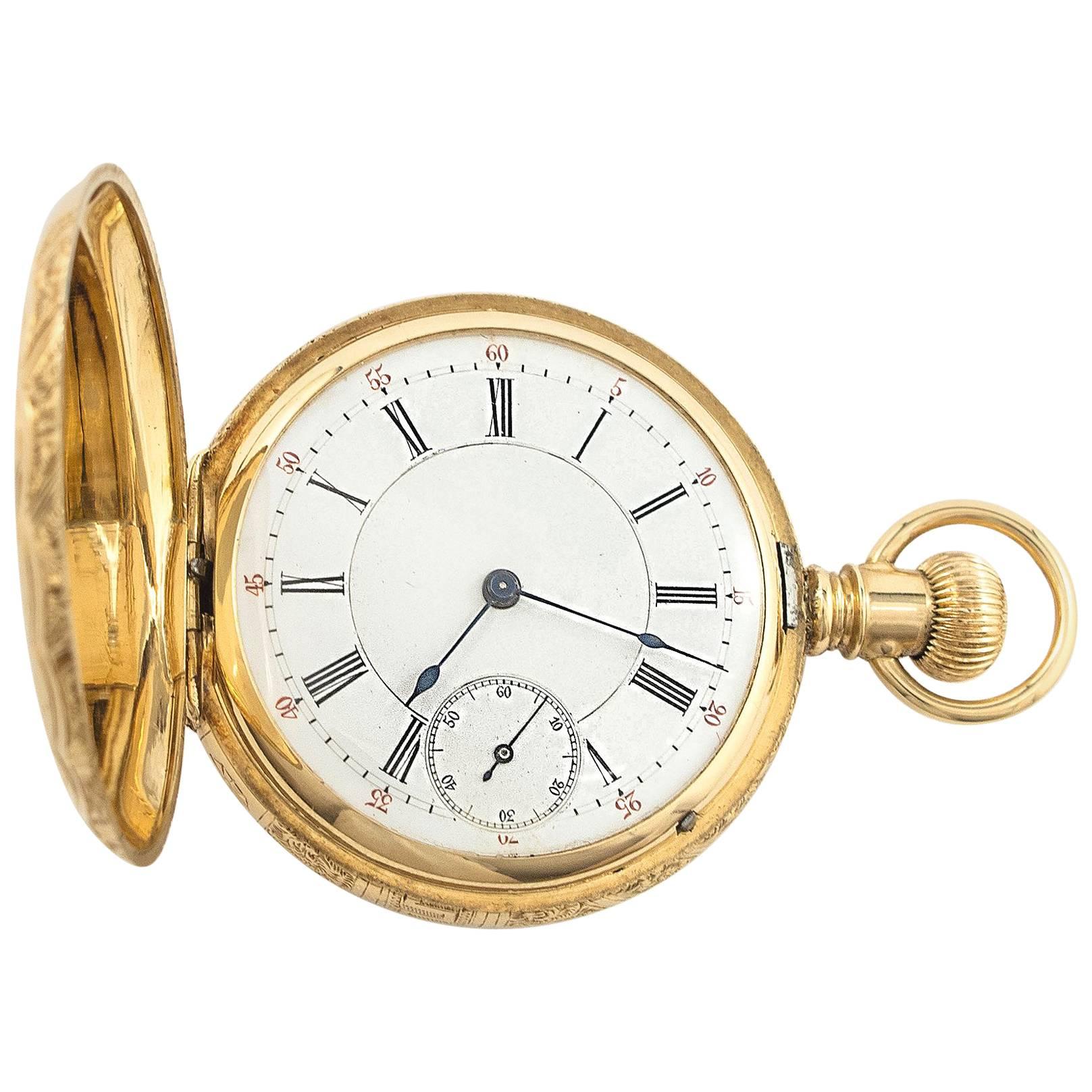 Victorian Agassiz Yellow Gold Hunter Case Pocket Watch For Sale