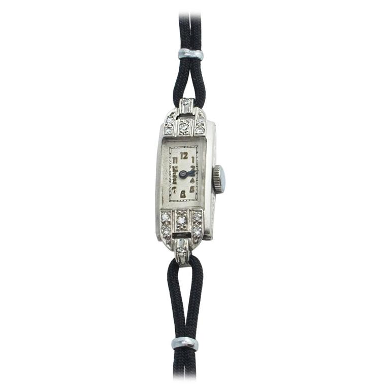 Art Deco Ladies Platinum Diamond Wristwatch For Sale at 1stDibs