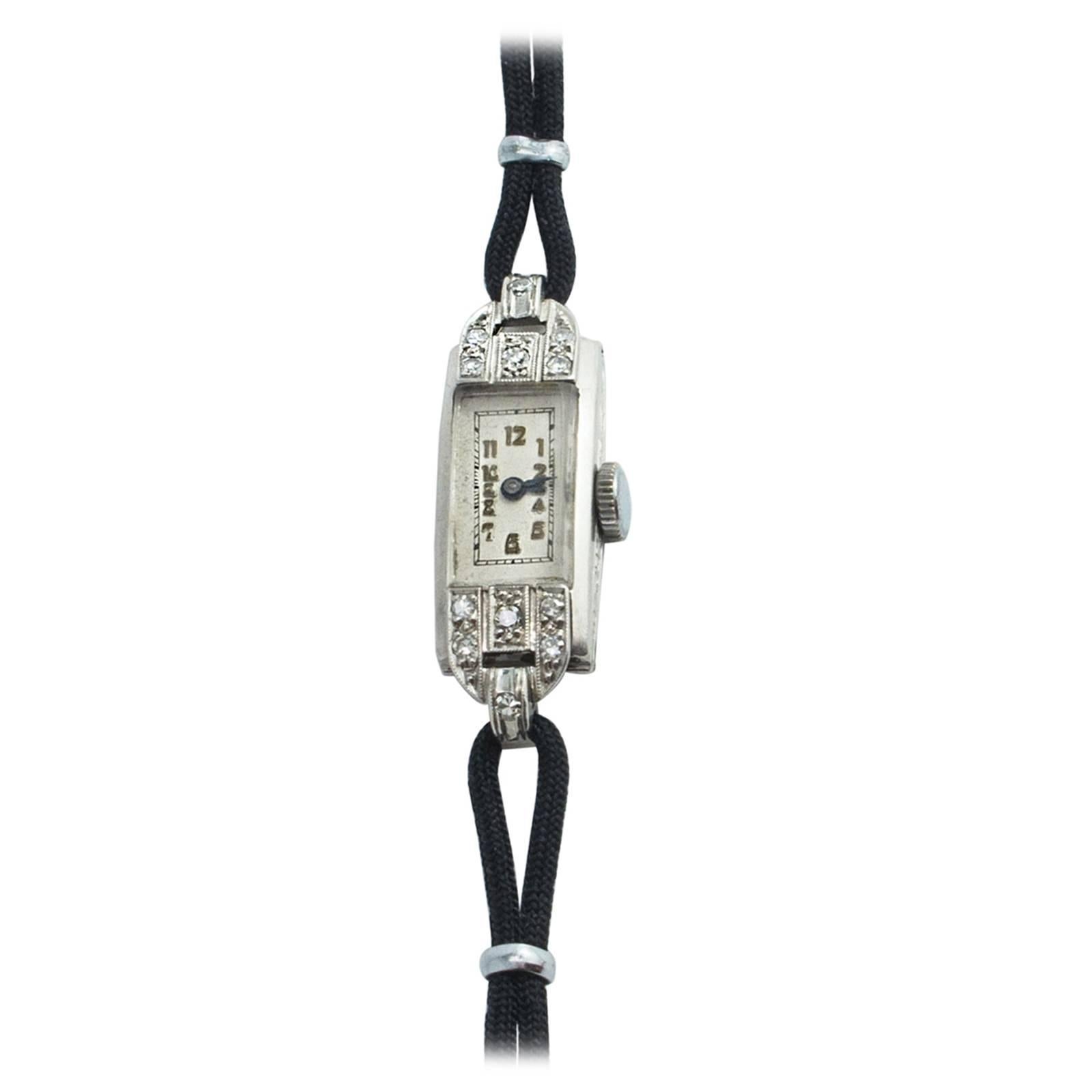 Art Deco Ladies Platinum Diamond Wristwatch For Sale