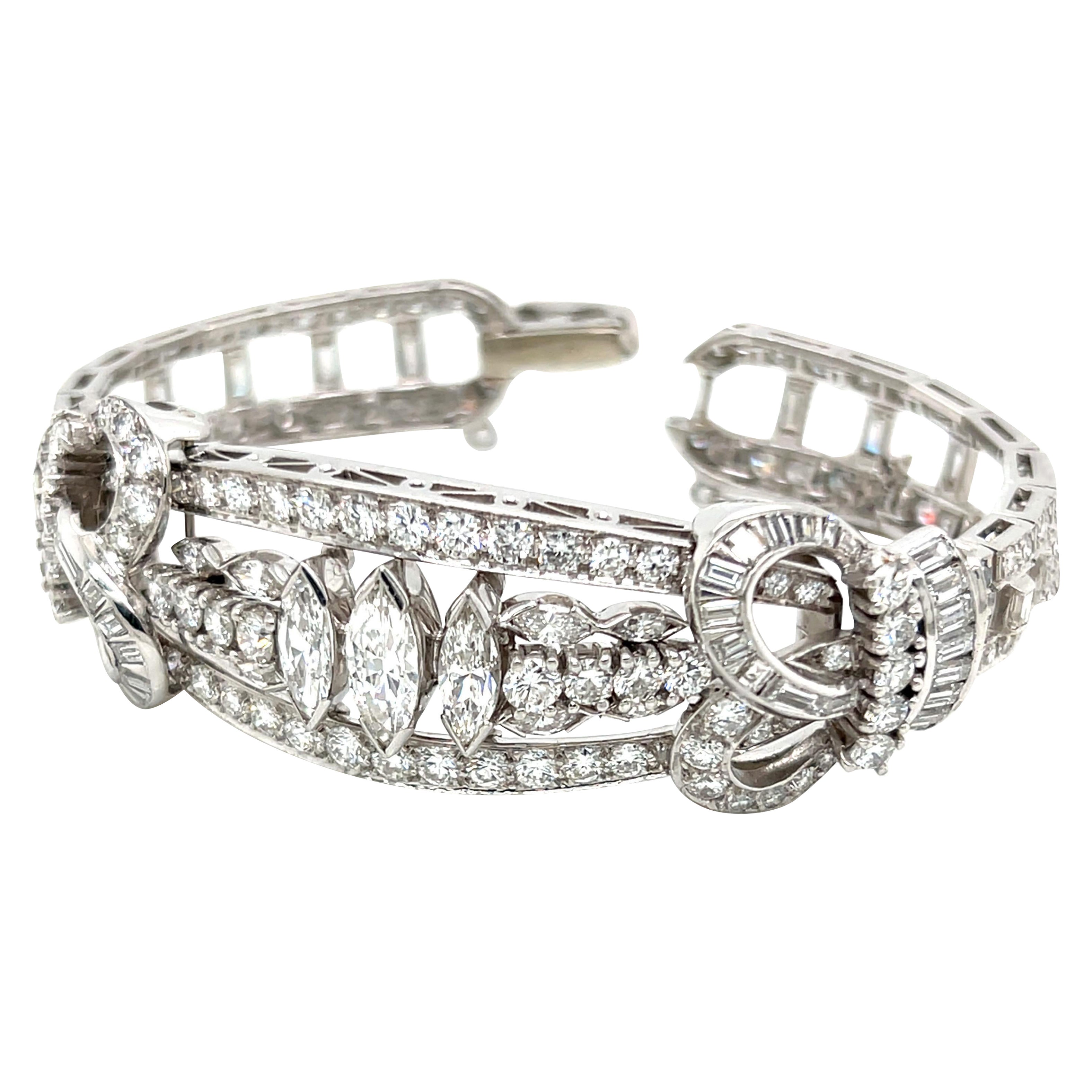 12 Carat Diamond Round Marquise Baguette 18 Karat Gold Vintage Classic Bracelet
