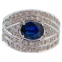Zafiro, Diamantes, Anillo de Oro Blanco de 14 Kilates.