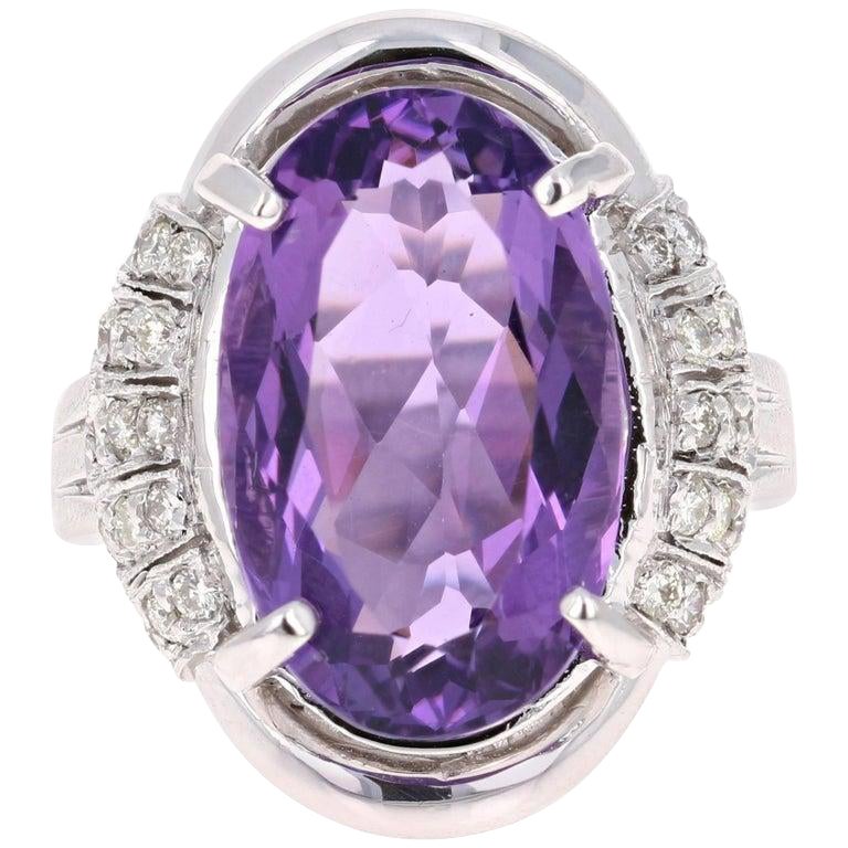 Anillo de cóctel de oro blanco de 14 quilates con diamante amatista de 10,59 quilates