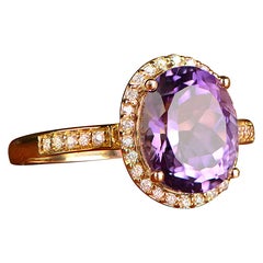 Oval Cut Amethyst Engagement Halo Ring (Approx. 2.40-Carats), 18k Yellow Gold