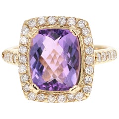 Natural Amethyst Natural Diamond Yellow Gold Cocktail Ring