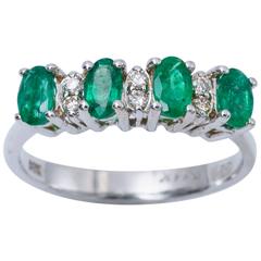 Four Oval Shape Zambian Emeralds and Diamonds Band Ring Four Oval Shape Zambian Emeralds and Diamonds Band Ring