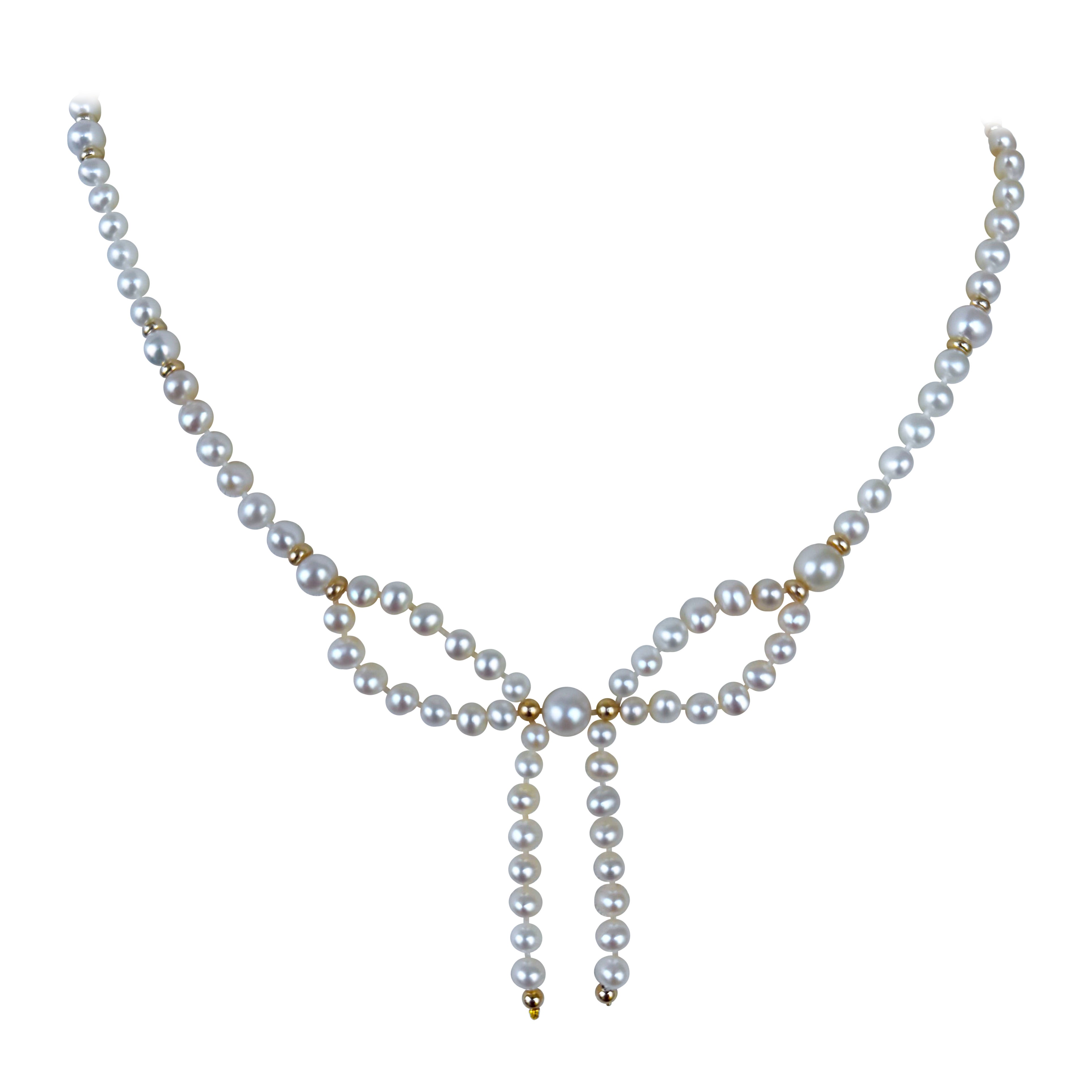 Marina J. Valentine's Perle & massive 14k Gelbgold Schleife Verstellbare Halskette