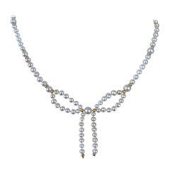 Marina J. Valentin Collana regolabile con perle e fiocco in oro giallo massiccio 14k