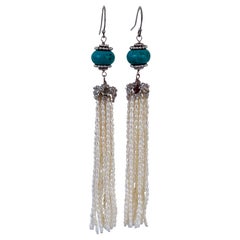 Marina J. Turquoise, Seed Pearl & Silver Dangle Earrings