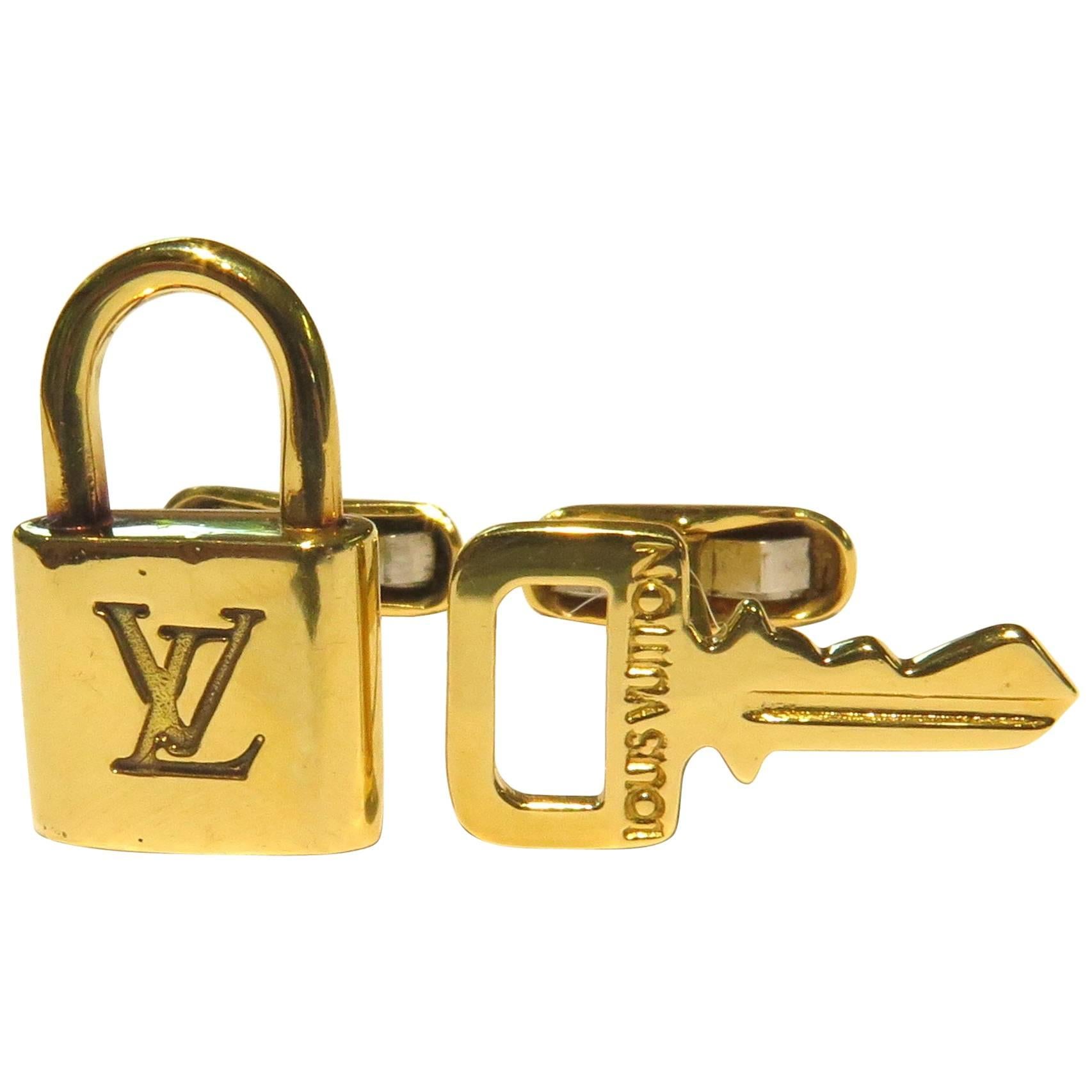 Louis Vuitton Gold Lock and Key Cufflinks For Sale