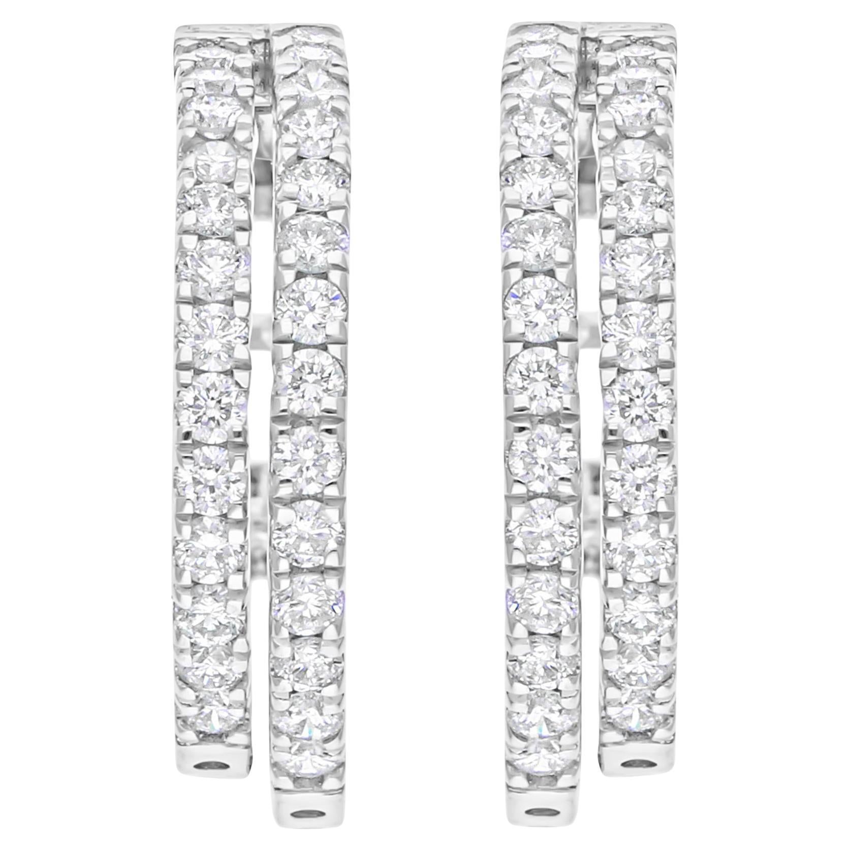 2.05 Carat SI/H Round Brilliant Cut Diamond Hoop Earrings 14 Karat White Gold