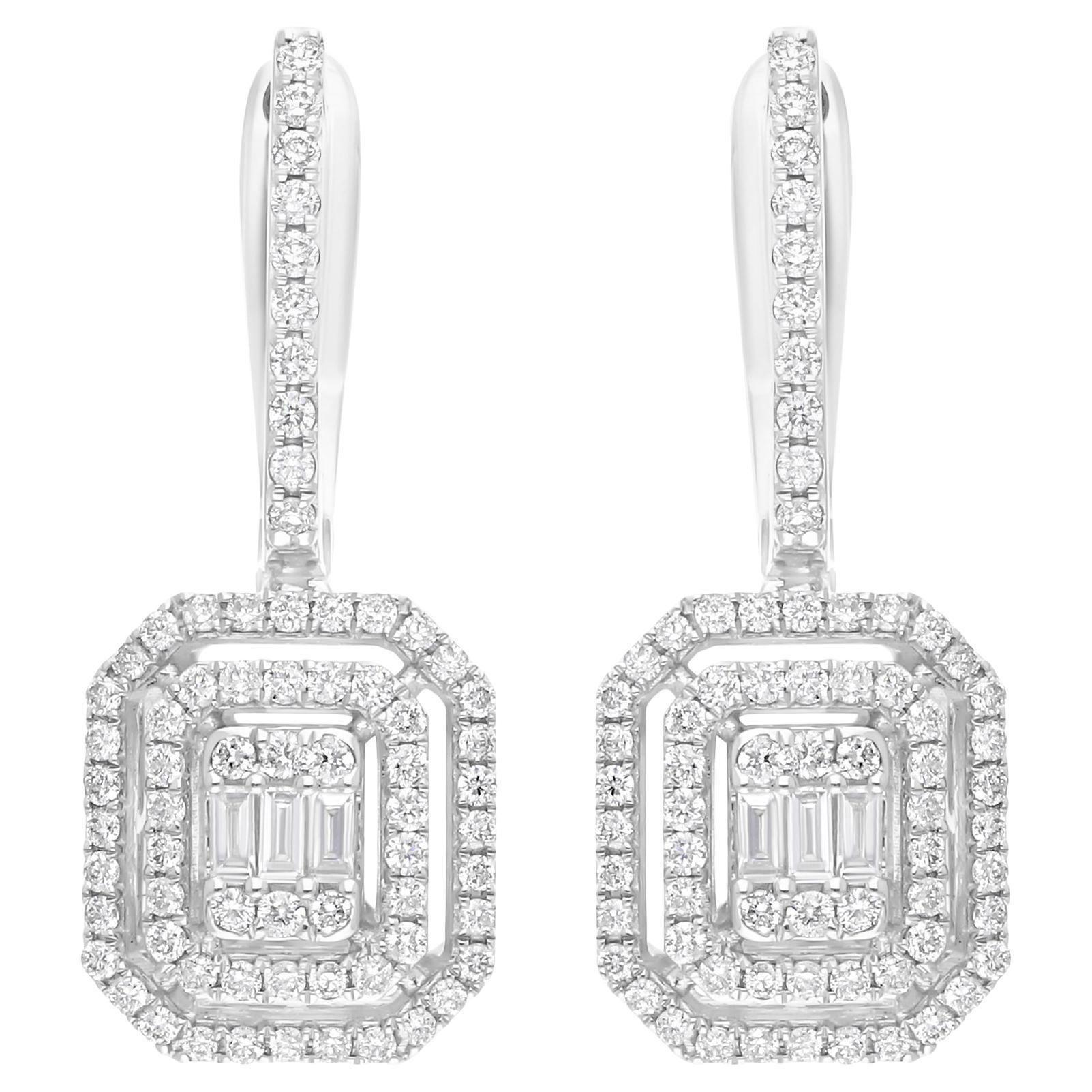 Natural 0.84 Carat SI/H Diamond Dangle Earrings 14 Karat White Gold Fine Jewelry