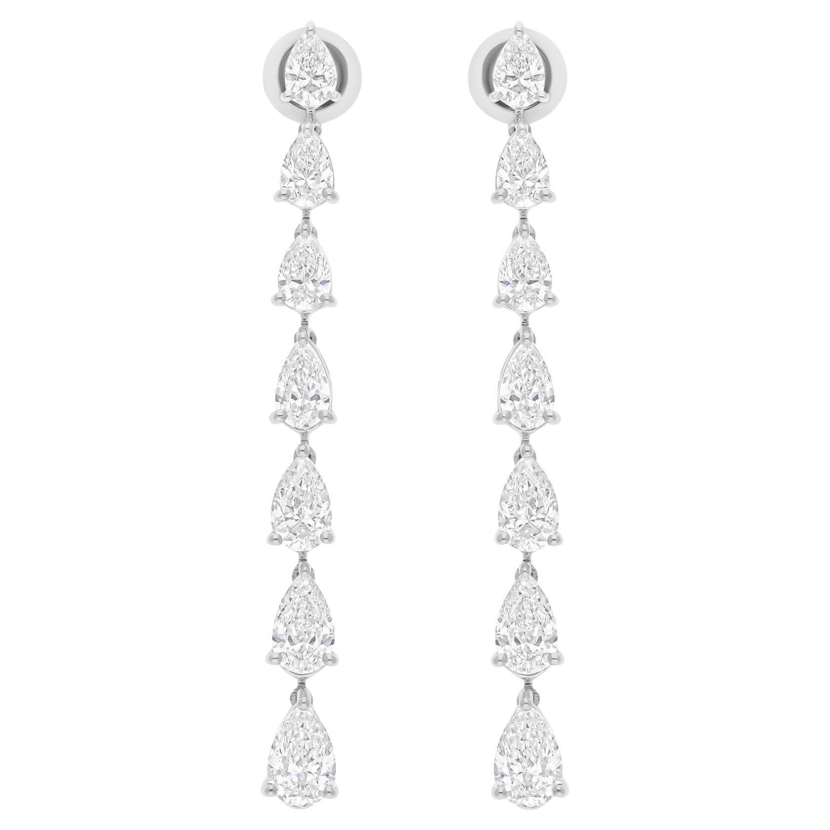 6.15 Carat SI/H Pear Brilliant Cut Diamond Dangle Earrings 14 Karat White Gold