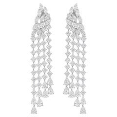 Pendientes de candelabro de diamantes redondos pera SI/H de 6,37 quilates reales Oro blanco de 14 quilates