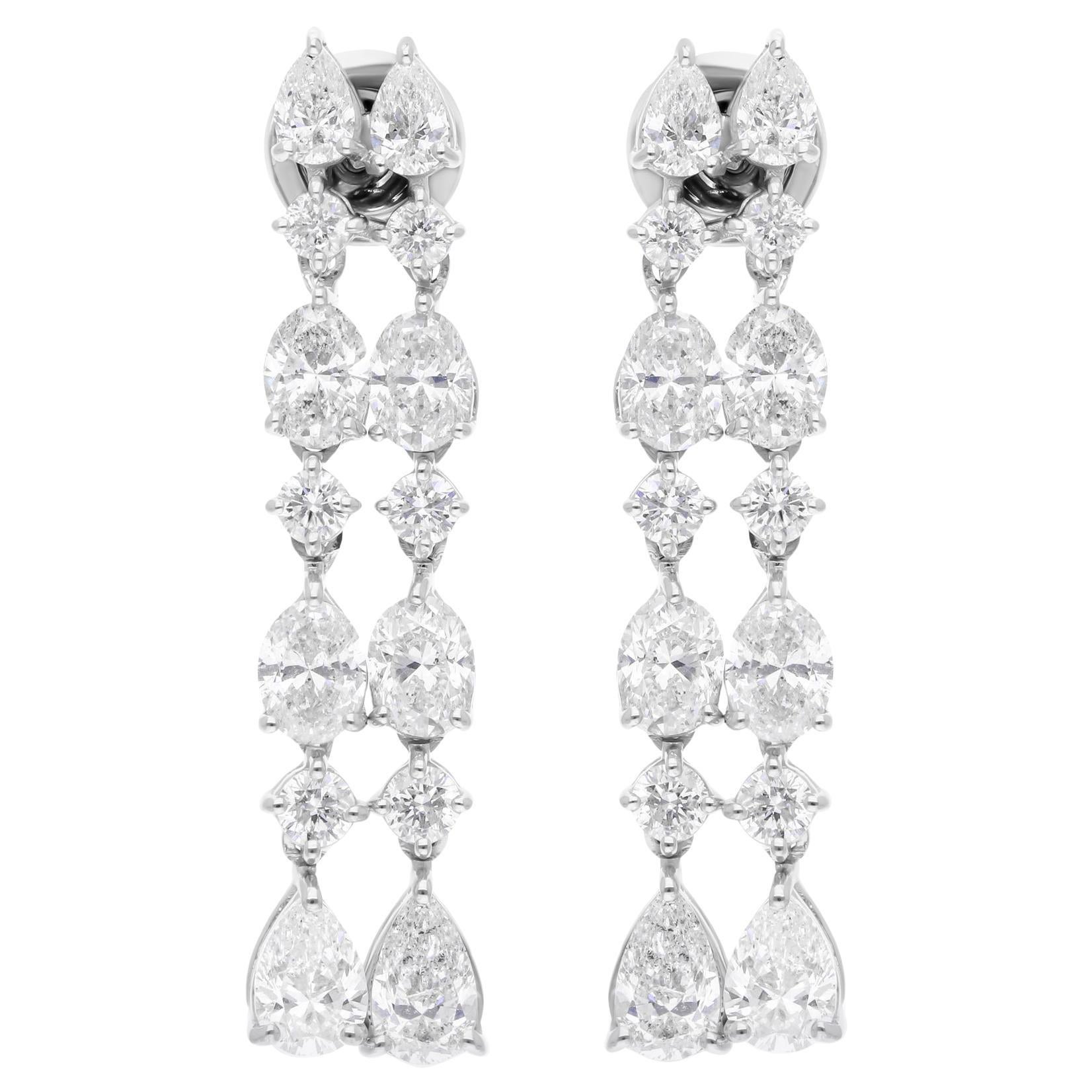 Boucles d'oreilles chandelier en or blanc 14 carats avec diamants ronds ovales taille poire de 5,53 carats SI/H