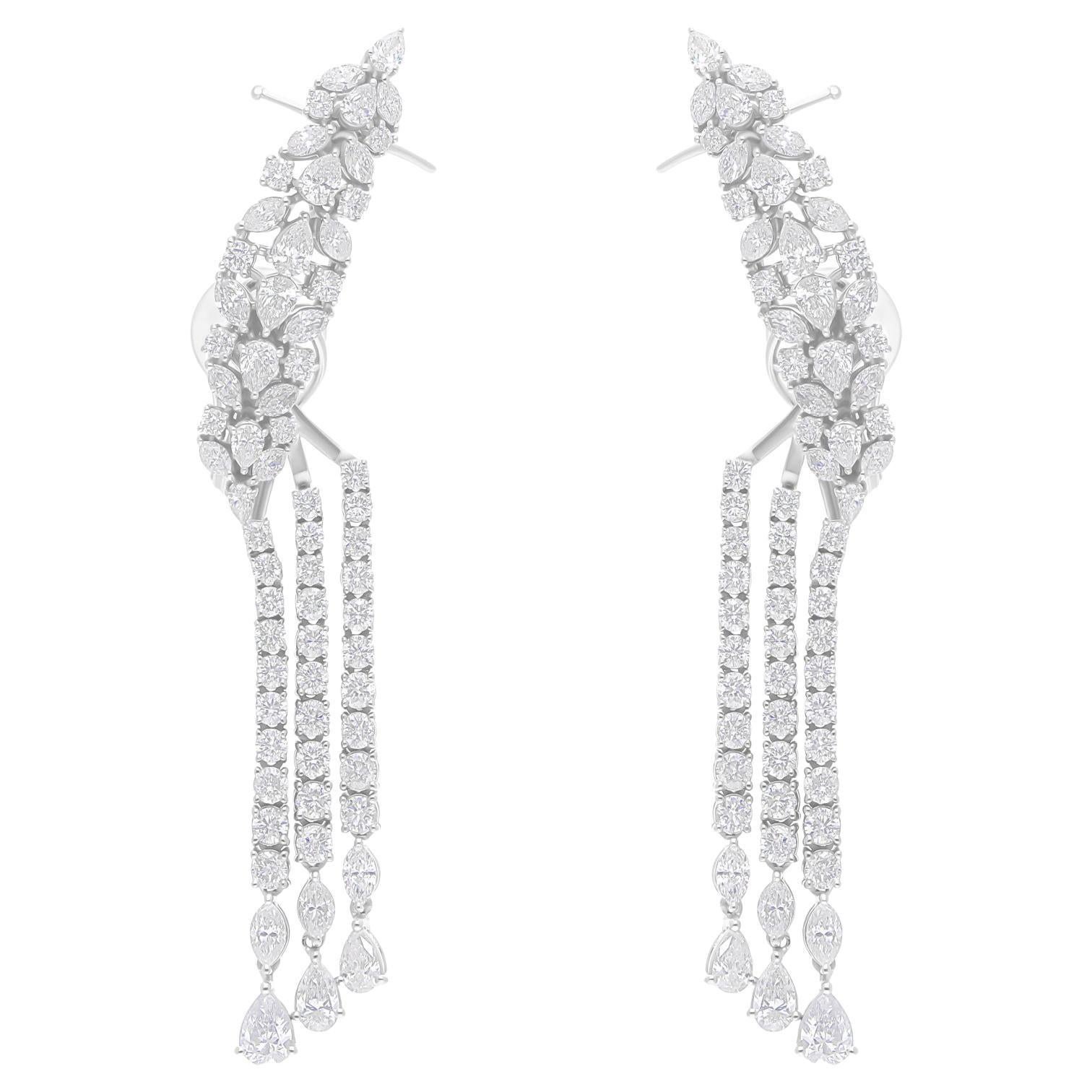 Natural 7.48 Carat SI/H Multi Shape Diamond Earrings 14 Karat White Gold Jewelry