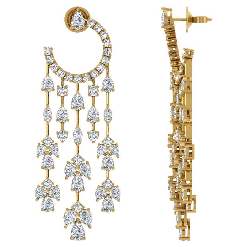 11.20 Carat SI/H Pear Brilliant Cut Diamond Chandelier Earrings 14k Yellow Gold