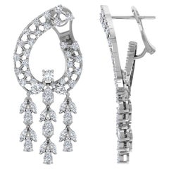 Natural 5 Carat SI/H Marquise Round Diamond Chandelier Earrings 14k White Gold