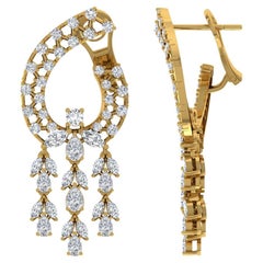 Natural 5 Carat SI/H Marquise Round Diamond Chandelier Earrings 14k Yellow Gold