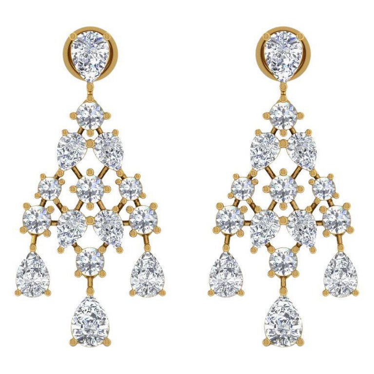 9.60 Carat SI Clarity HI Color Pear Diamond Dangle Earrings 14 Karat Yellow Gold