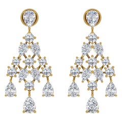 9.60 Carat SI Clarity HI Color Pear Diamond Dangle Earrings 14 Karat Yellow Gold