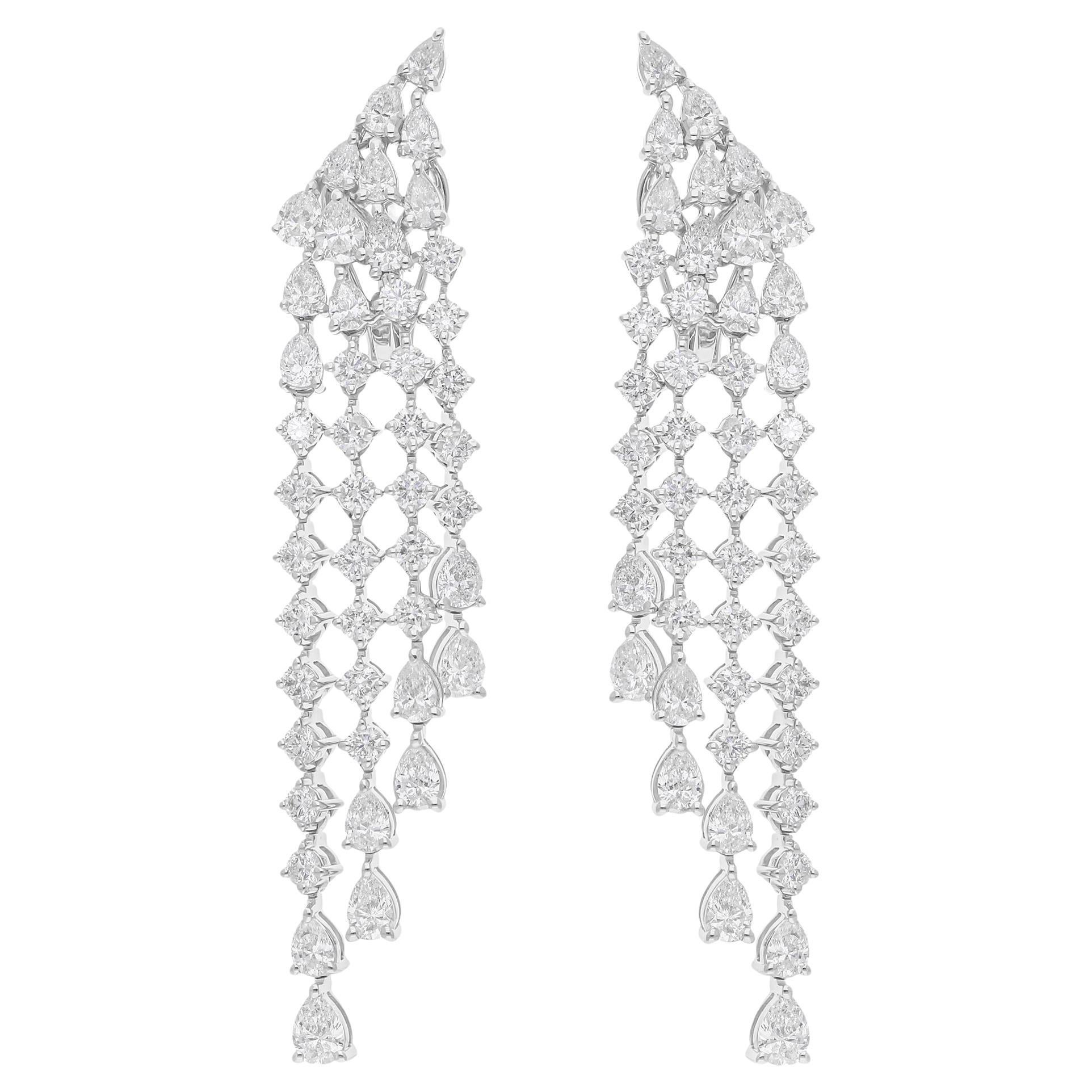Pendientes araña de diamantes redondos pera SI/H reales de 7,86 quilates y 14 quilates de oro blanco