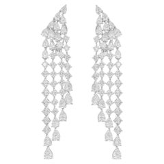 Pendientes araña de diamantes redondos pera SI/H reales de 7,86 quilates y 14 quilates de oro blanco