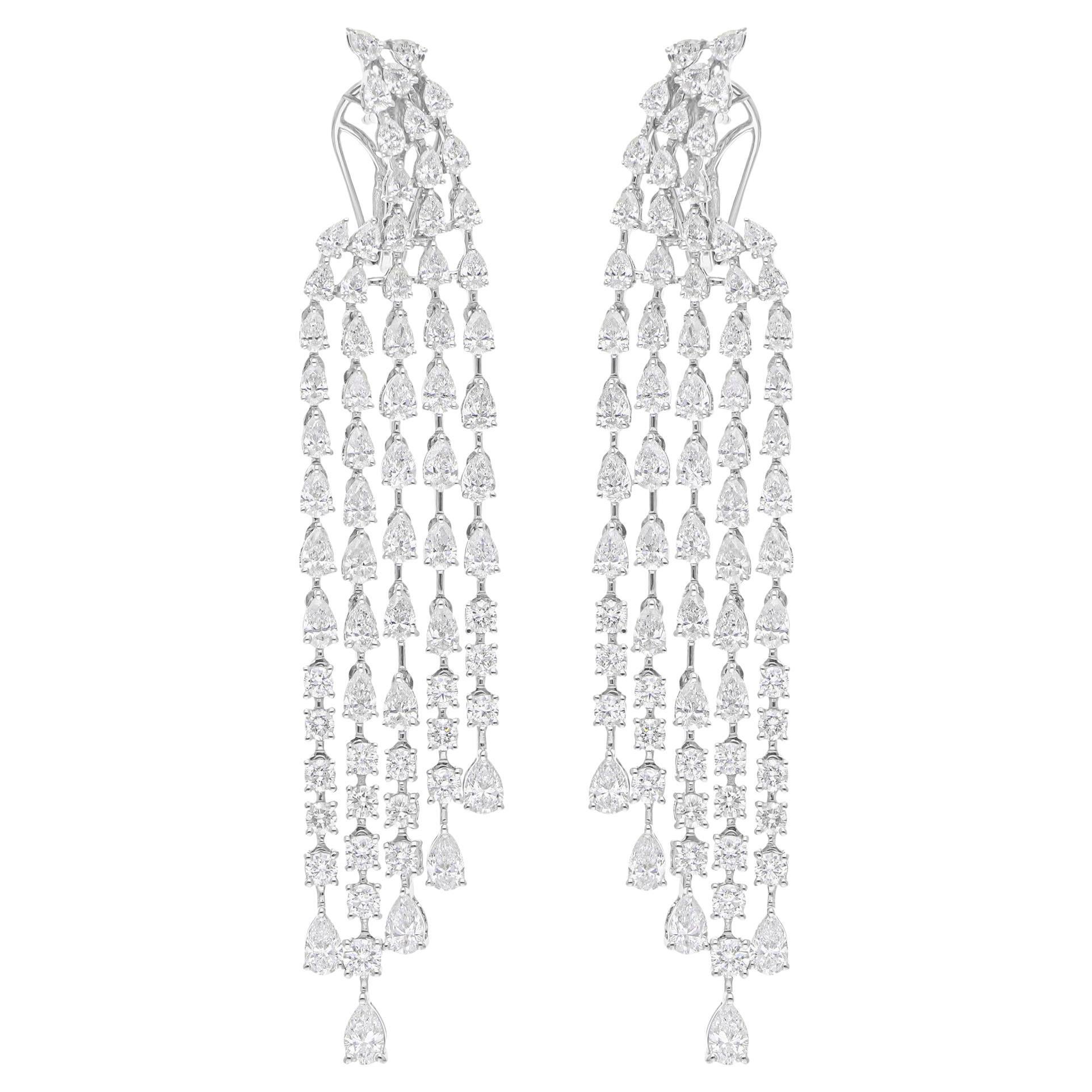 9.10 Carat SI/H Pear Brilliant Cut Diamond Chandelier Earrings 14k White Gold