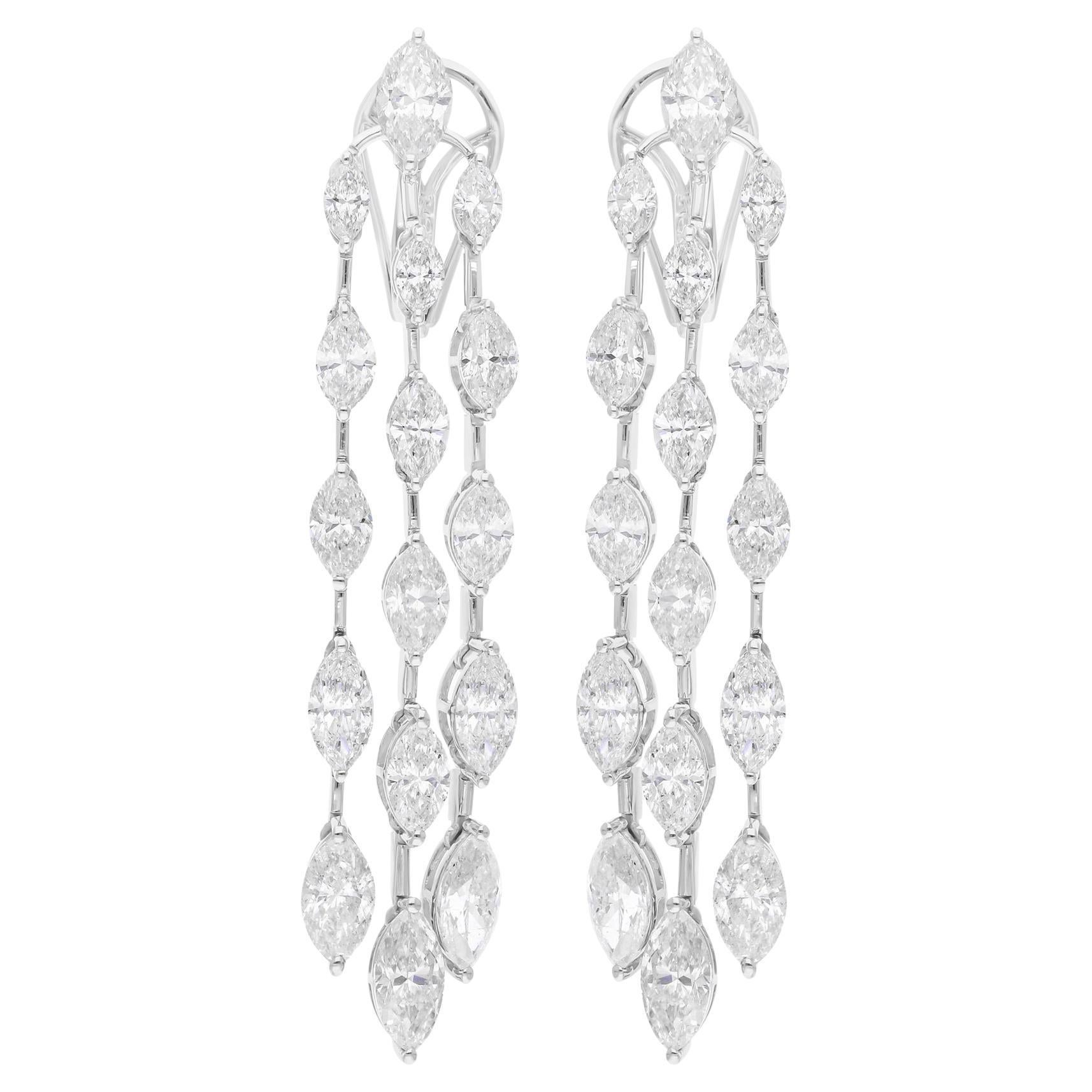 Real 10.53 Carat SI/H Marquise Diamond Chandelier Earrings 14 Karat White Gold For Sale