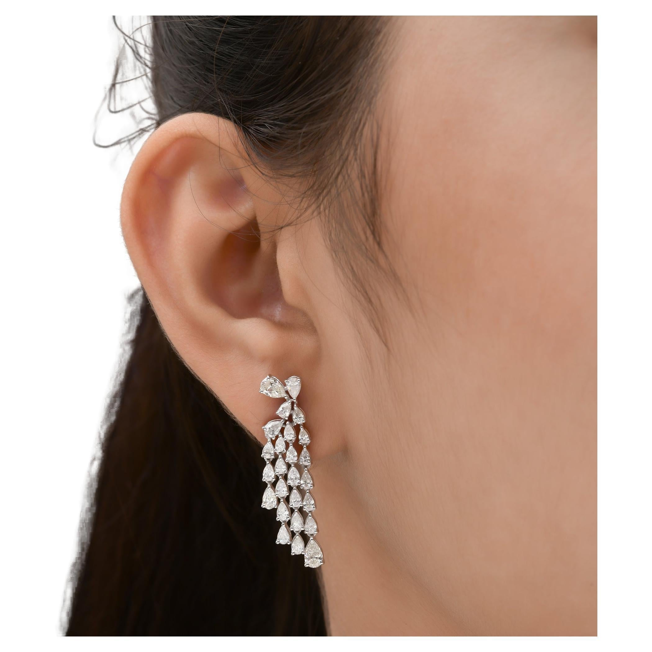 2.98 Carat SI/H Pear Brilliant Cut Diamond Chandelier Earrings 14k White Gold
