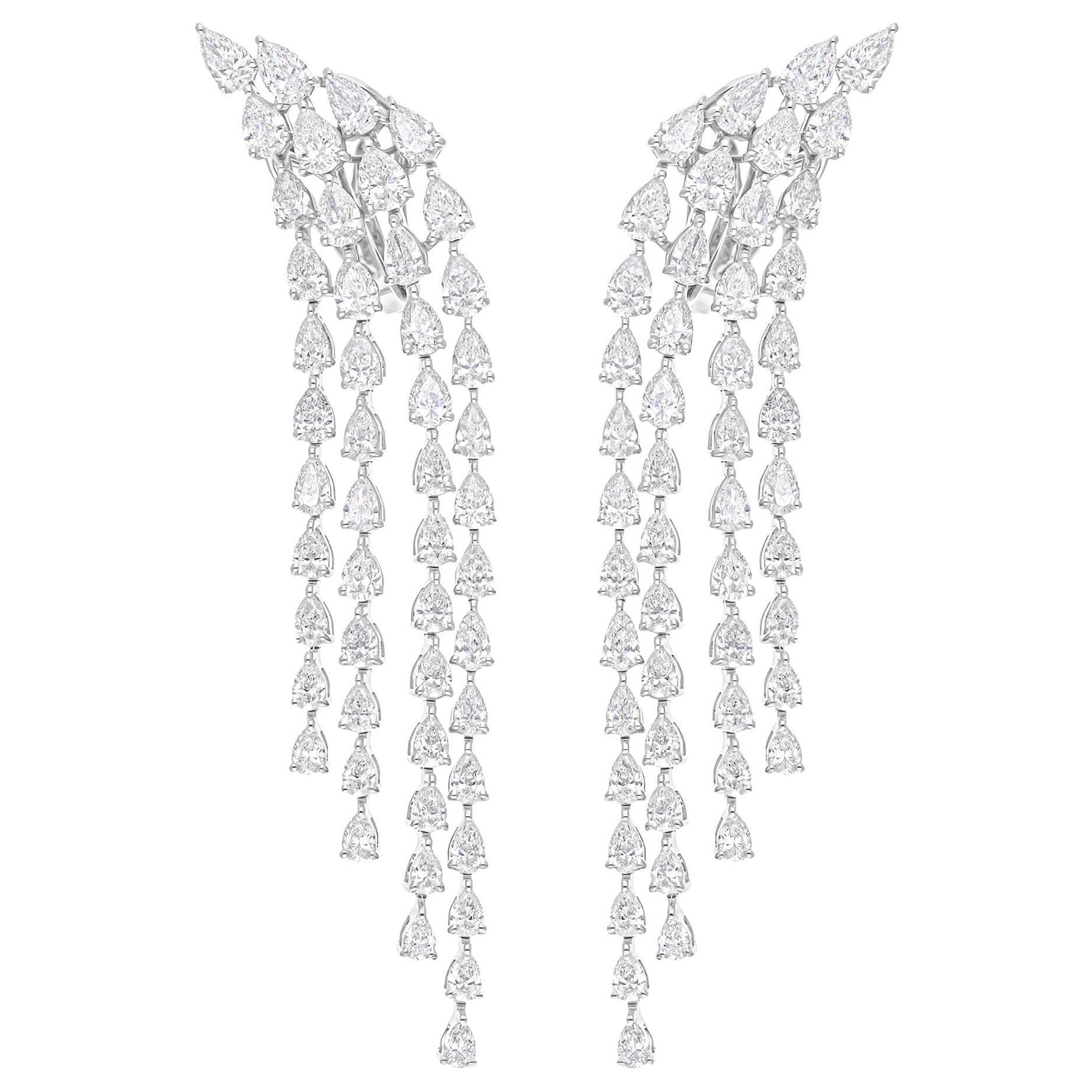 7.68 Carat SI/H Pear Brilliant Cut Diamond Chandelier Earrings 14k White Gold For Sale