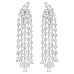 7.57 Carat SI/H Pear Brilliant Cut Diamond Chandelier Earrings 14K White Gold