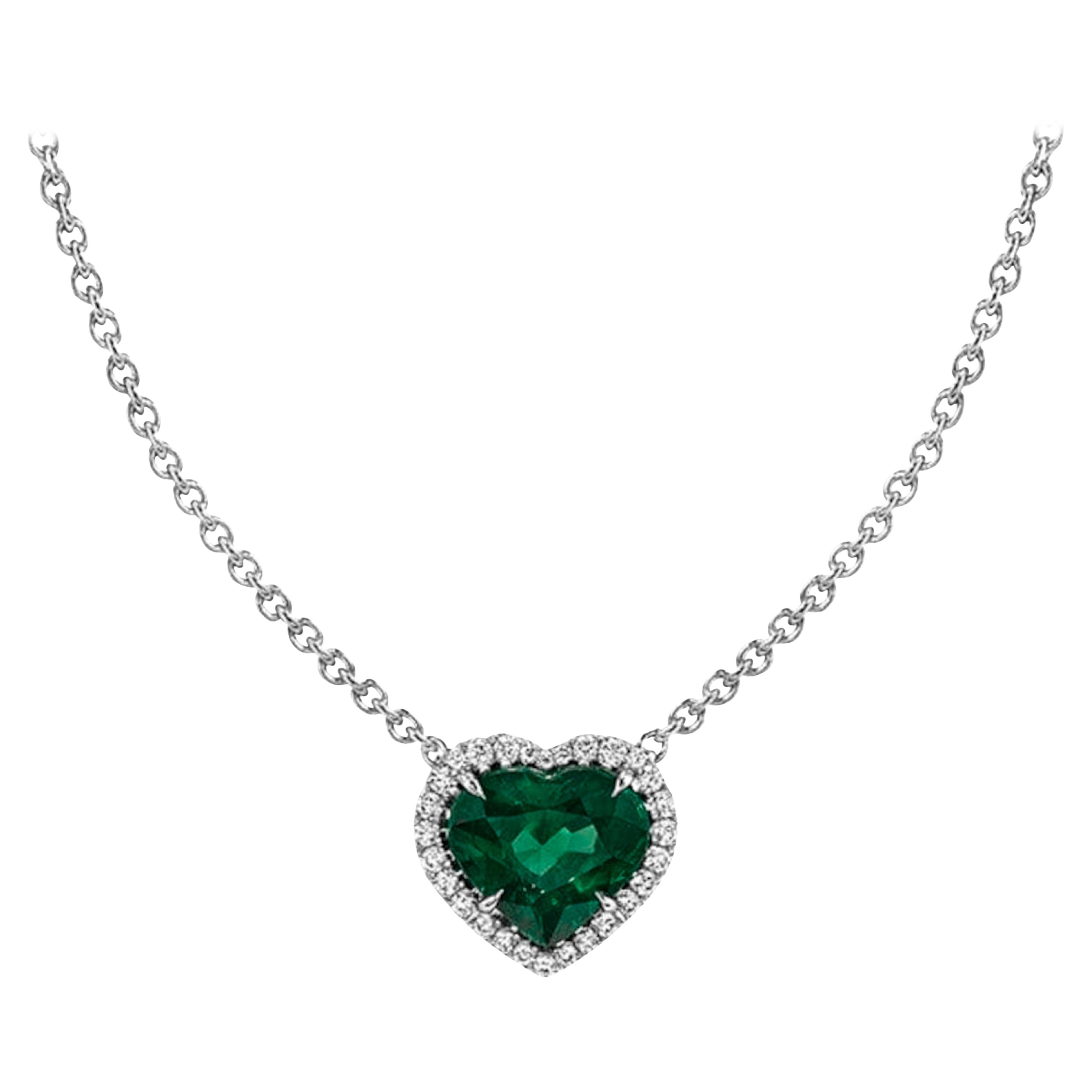 Extraordinary Old Mine Muzo Emerald Heart Cut Diamond Pendant Necklace For Sale