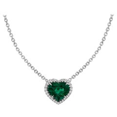 Extraordinary Old Mine Muzo Emerald Heart Cut Diamond Pendant Necklace