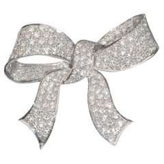 Diamond and 18 Karat White Gold Bow Brooch, 15.00 Carat, 1994