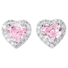 GIA Certified Heart Cut Fancy Light Pink Diamond Studs