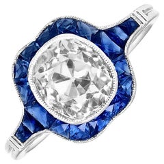 1.80ct Cushion-Cut Diamond and Sapphire Cluster Ring, Platinum