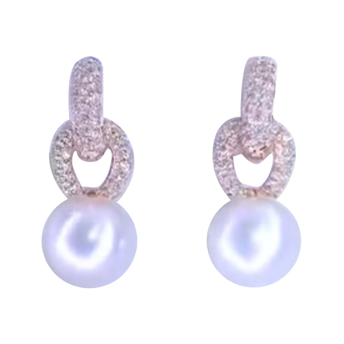 GIT Certified South Sea Pearls Diamonds 18K Gold Earrings