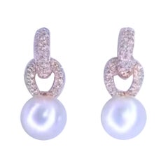 GIT Certified South Sea Pearls Diamonds 18K Gold Earrings